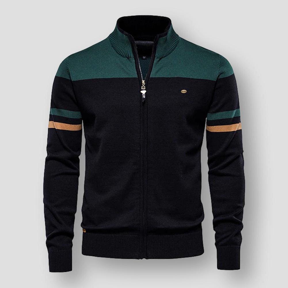 Herren-Strickjacke mit Reißverschluss im Color-Blocking-Design