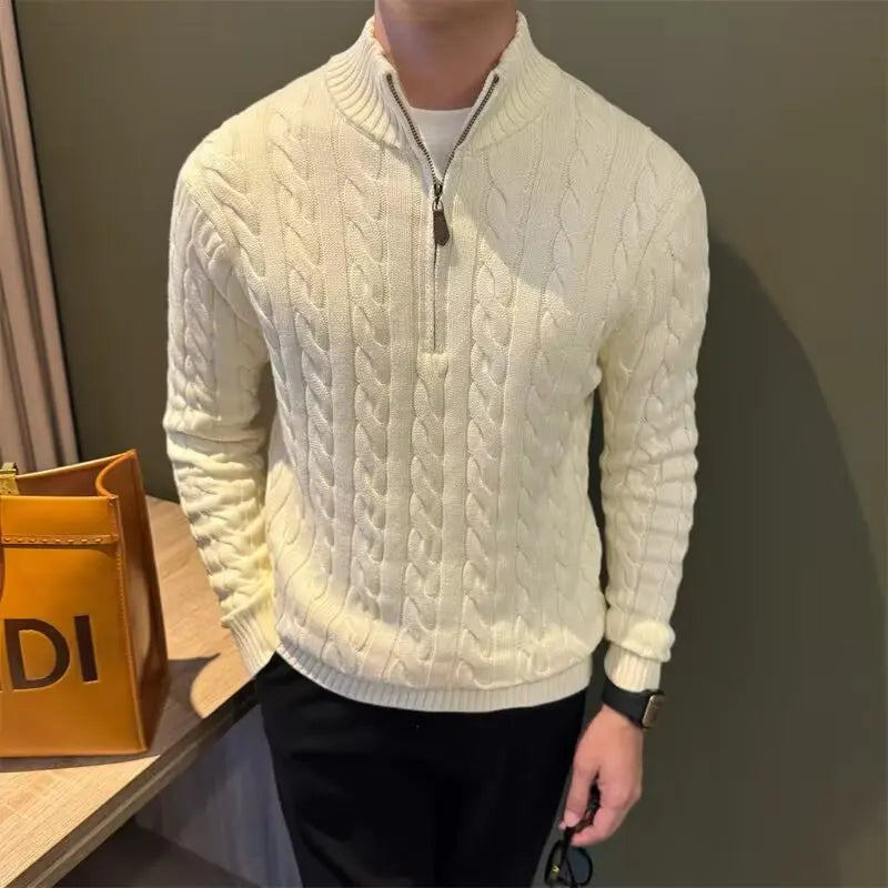 Herren-Strickjacke mit Reißverschluss und Zopfmuster