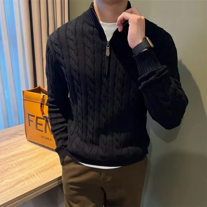 Herren-Strickjacke mit Reißverschluss und Zopfmuster
