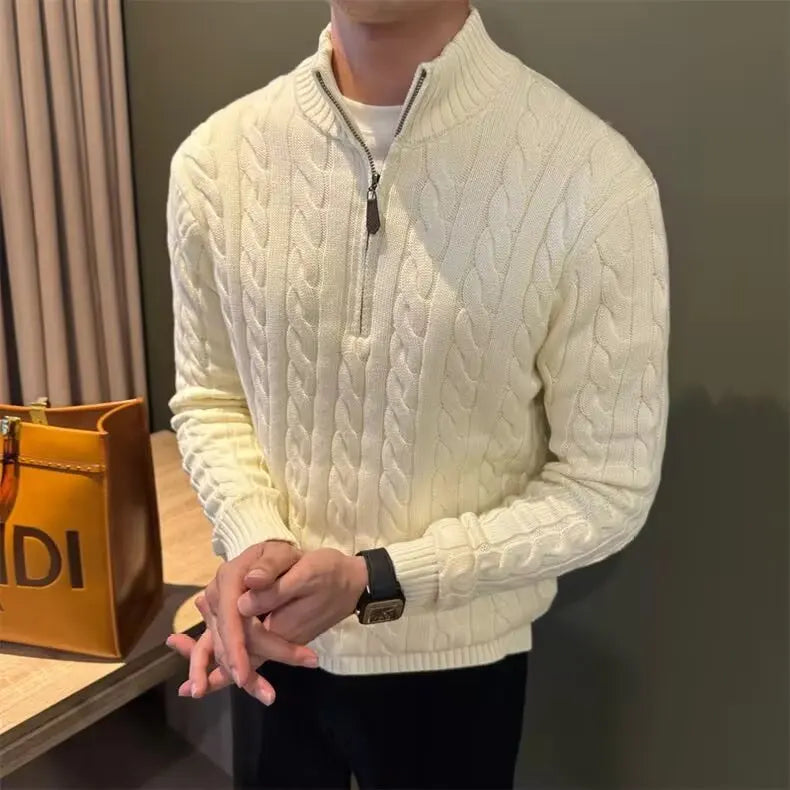 Herren-Strickjacke mit Reißverschluss und Zopfmuster