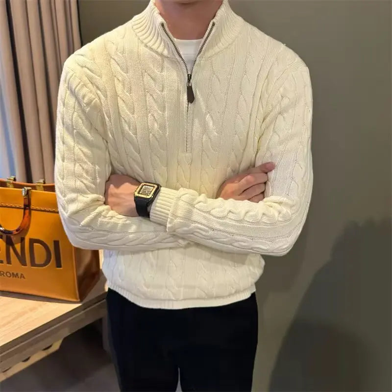 Herren-Strickjacke mit Reißverschluss und Zopfmuster