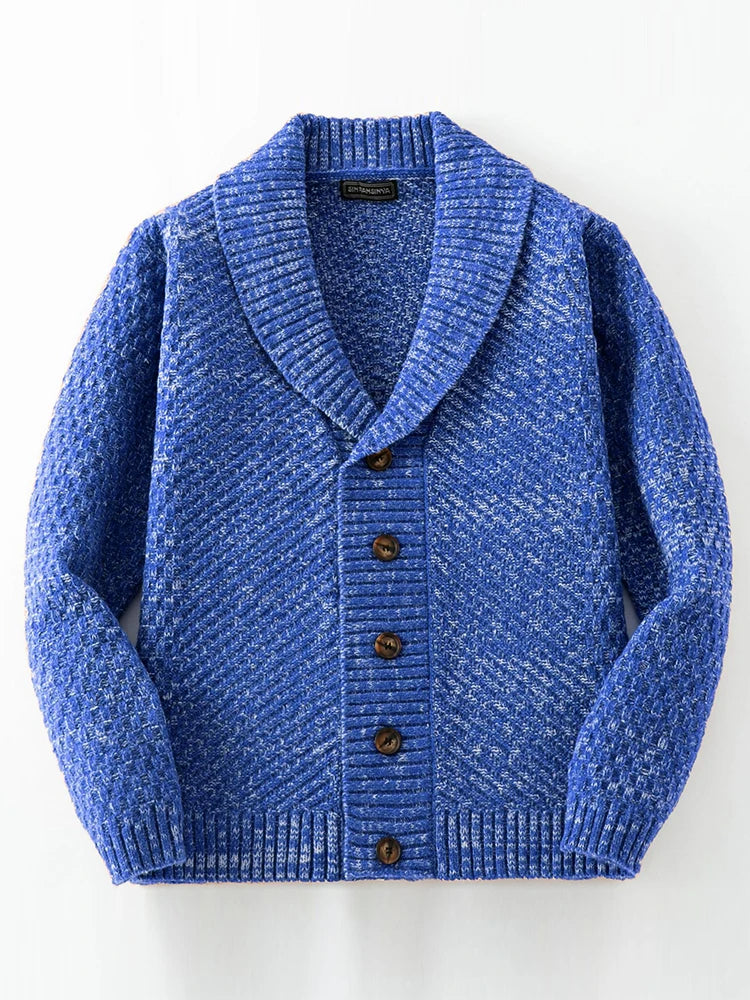 Herren-Strickjacke mit Schalkragen und Knopfleiste
