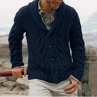 Herren-Strickjacke mit Schalkragen und Zopfmuster