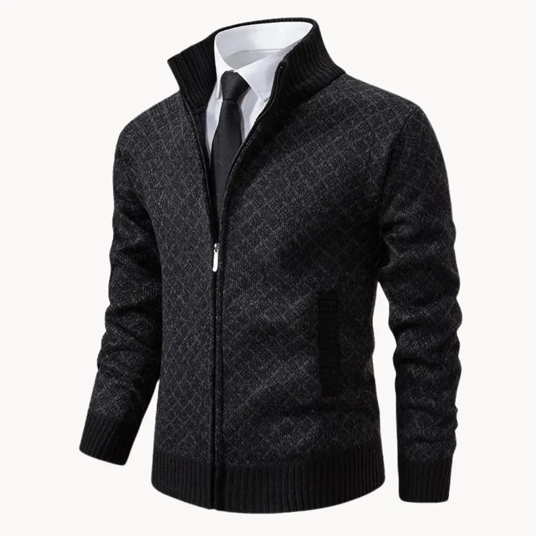 Herren-Strickjacke mit Stehkragen und durchgehendem Reißverschluss