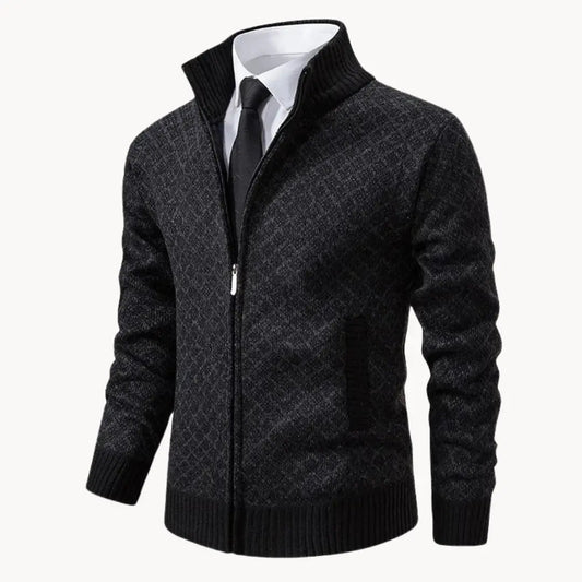 Herren-Strickjacke mit Stehkragen und durchgehendem Reißverschluss