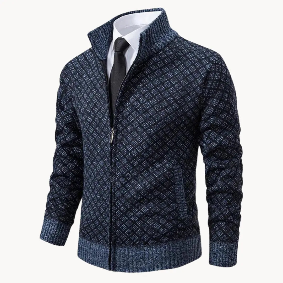 Herren-Strickjacke mit Stehkragen und durchgehendem Reißverschluss
