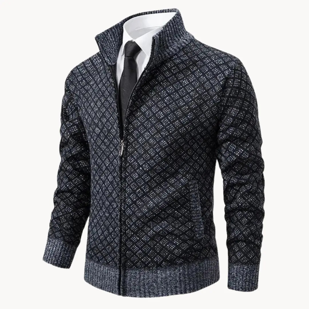 Herren-Strickjacke mit Stehkragen und durchgehendem Reißverschluss