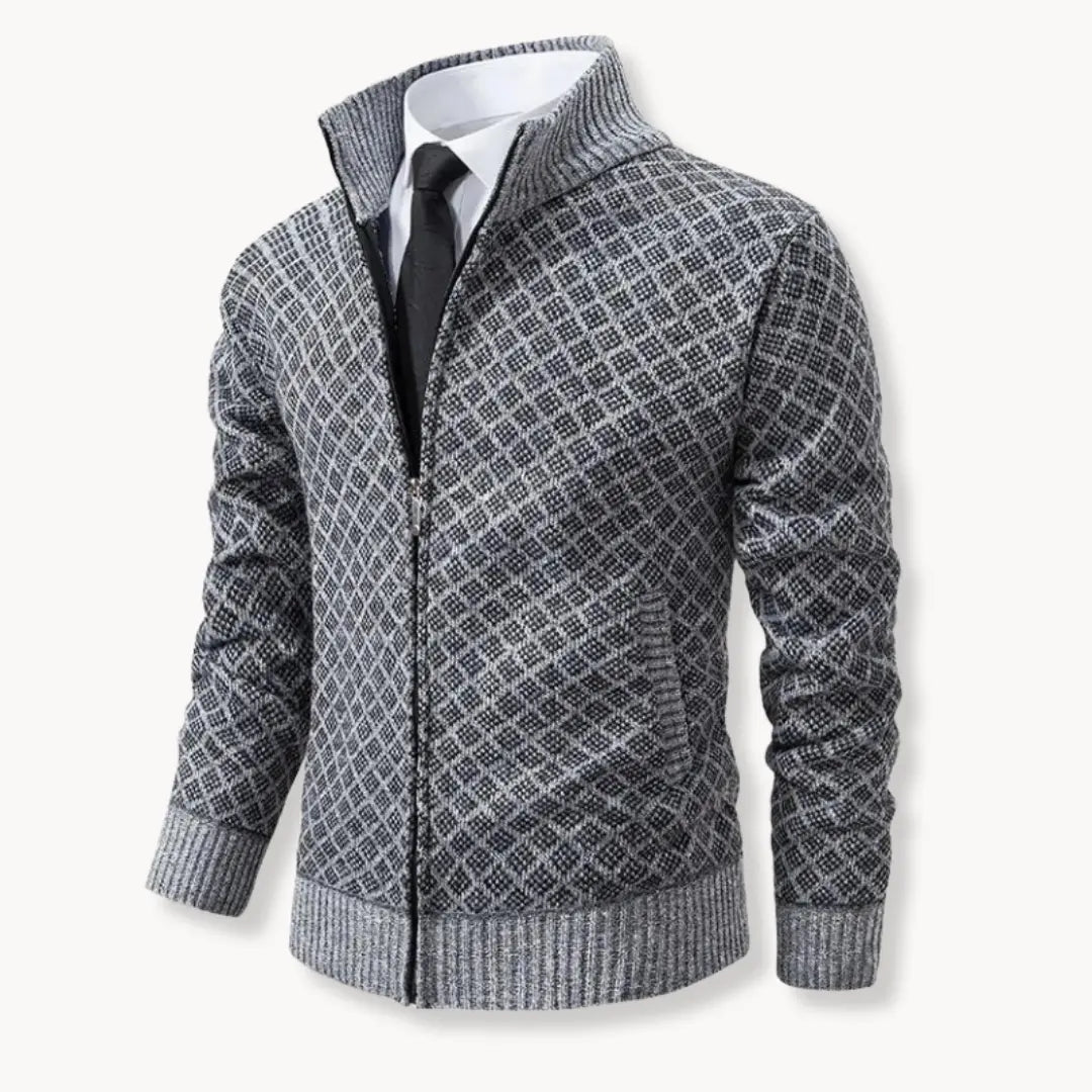 Herren-Strickjacke mit Stehkragen und durchgehendem Reißverschluss