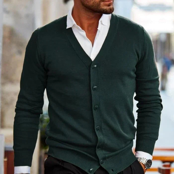 Herren-Strickjacke mit V-Ausschnitt und Knöpfen