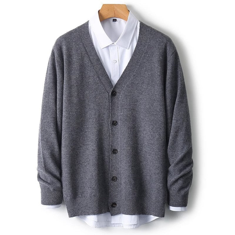 Herren-Strickjacke mit V-Ausschnitt und Knopfleiste