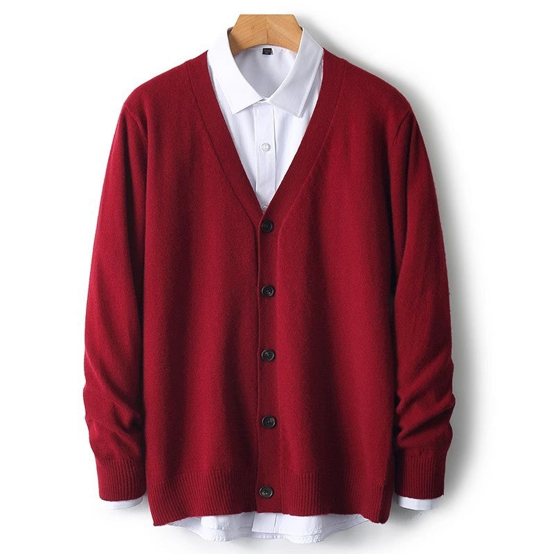 Herren-Strickjacke mit V-Ausschnitt und Knopfleiste