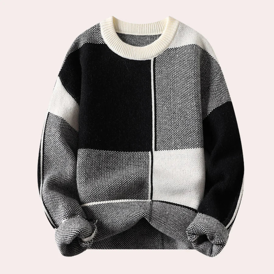 Herren-Strickpullover im Color-Block-Design mit Rundhalsausschnitt
