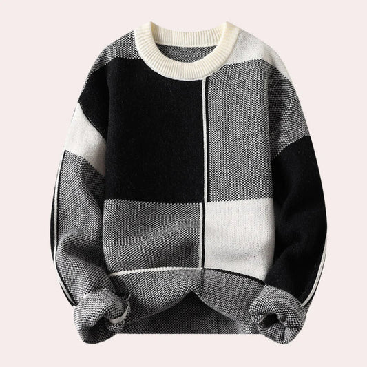 Herren-Strickpullover im Color-Block-Design mit Rundhalsausschnitt