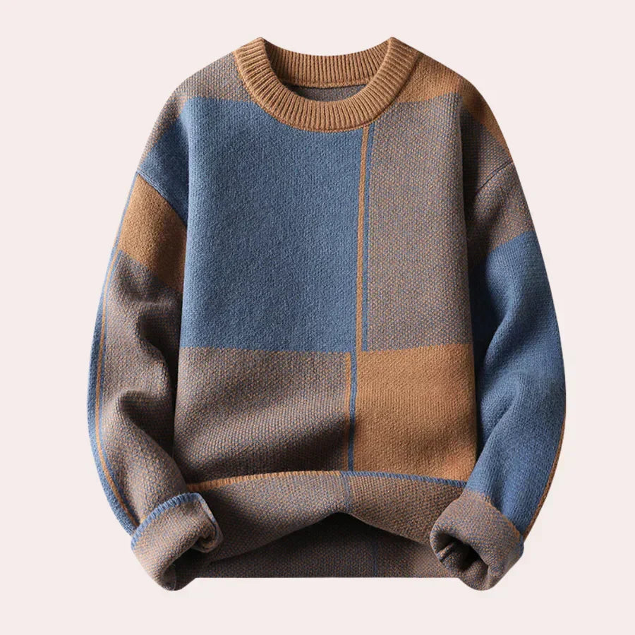 Herren-Strickpullover im Color-Block-Design mit Rundhalsausschnitt