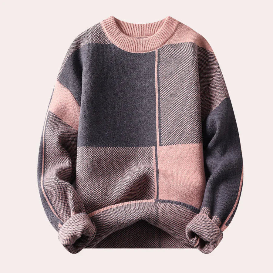Herren-Strickpullover im Color-Block-Design mit Rundhalsausschnitt