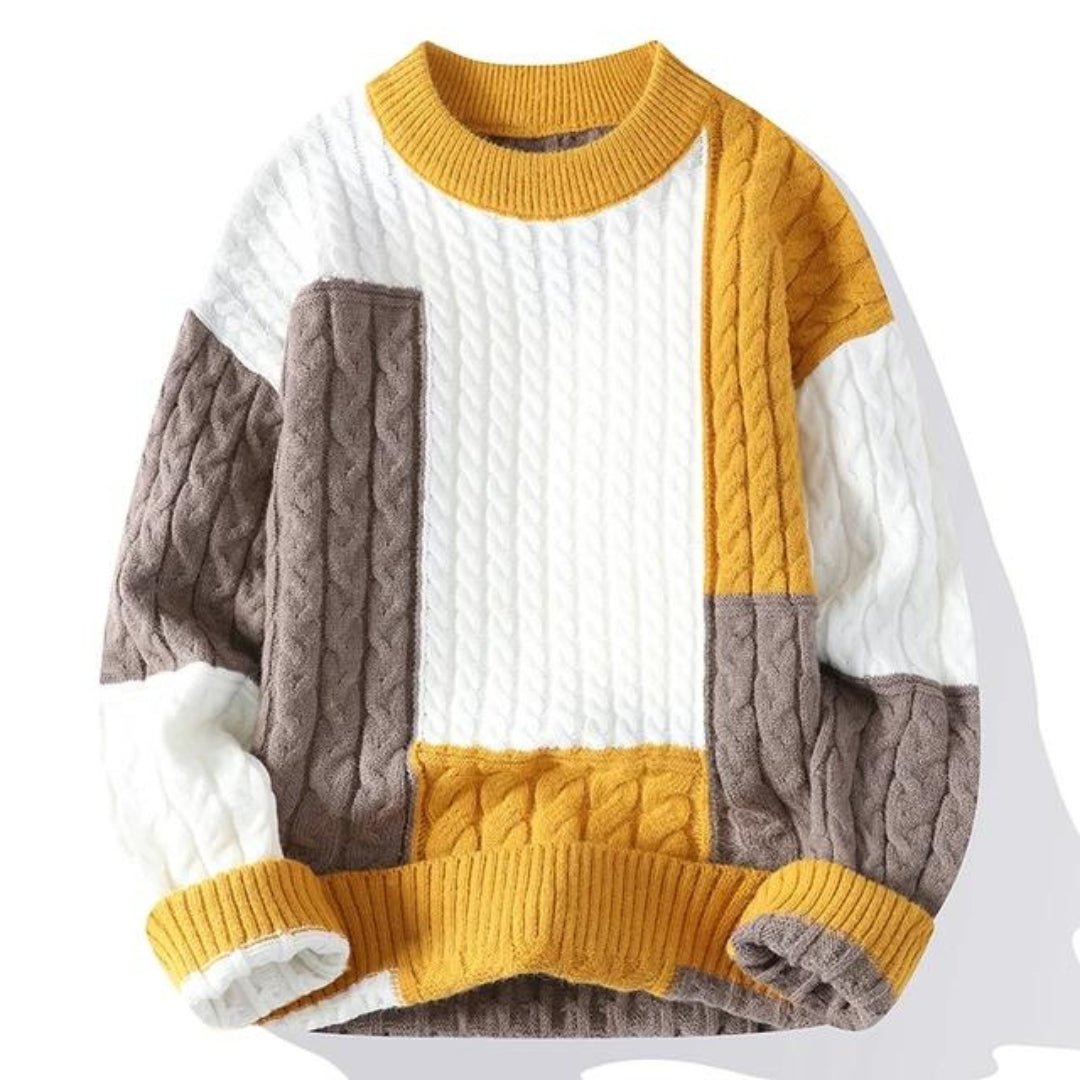 Herren-Strickpullover im Color-Blocking-Design mit Rundhalsausschnitt