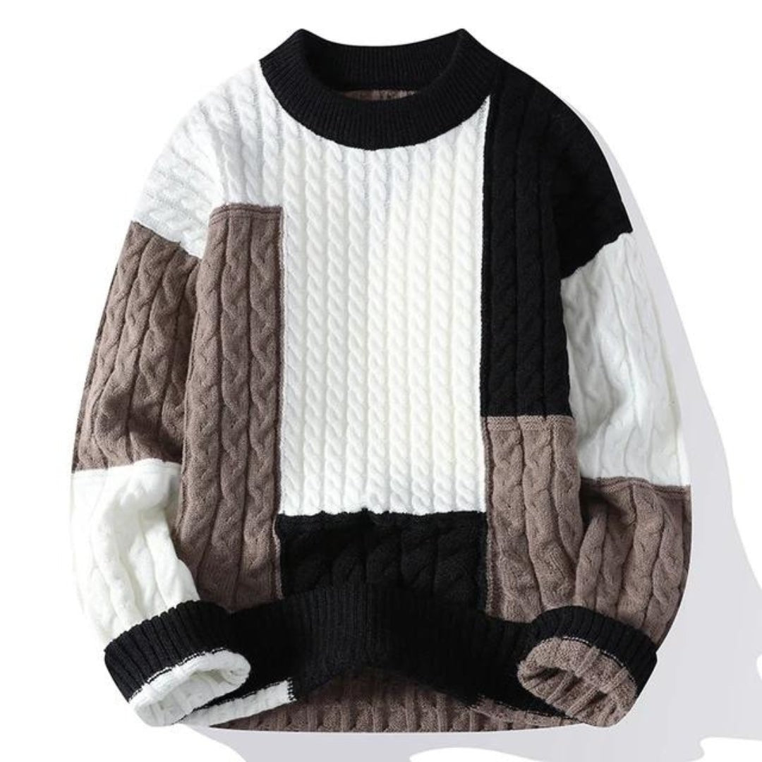 Herren-Strickpullover im Color-Blocking-Design mit Rundhalsausschnitt