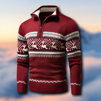 Herren-Strickpullover mit Fair-Isle-Muster und Stehkragen mit Reißverschluss