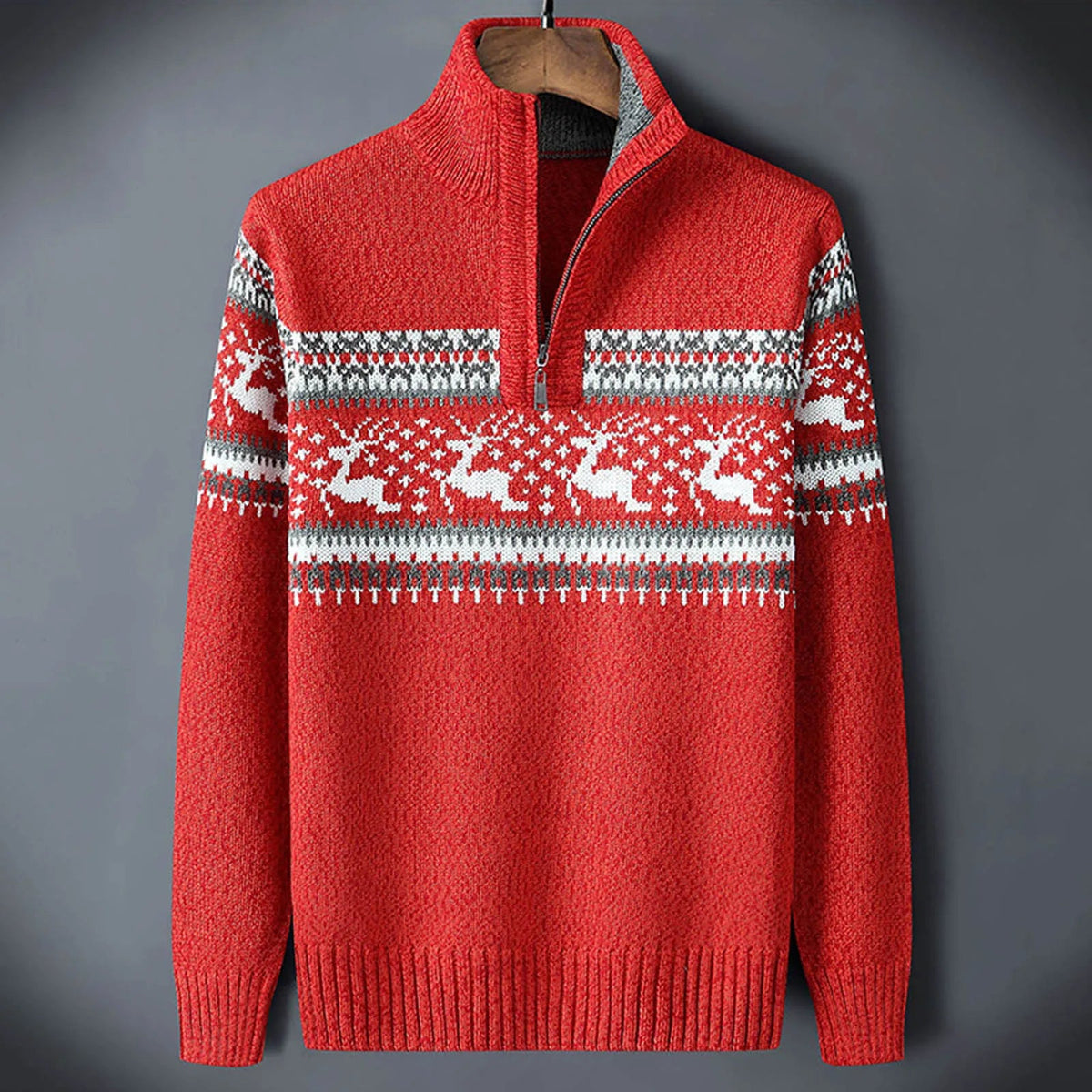 Herren-Strickpullover mit Half-Zip und Fair-Isle-Muster