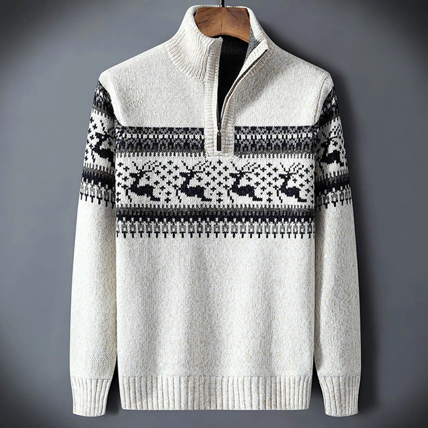Herren-Strickpullover mit Half-Zip und Fair-Isle-Muster