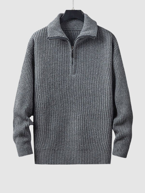Herren-Strickpullover mit Rippmuster und Reißverschluss
