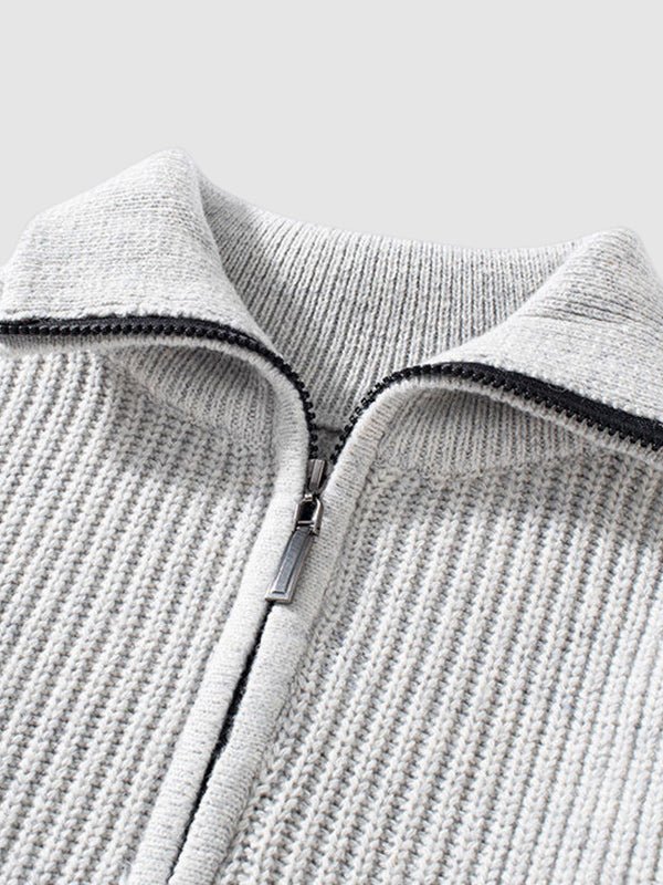 Herren-Strickpullover mit Rippmuster und Reißverschluss