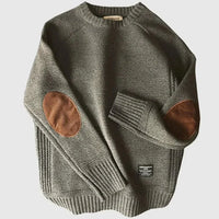 Herren-Strickpullover mit Rundhalsausschnitt und Ellenbogen-Patches