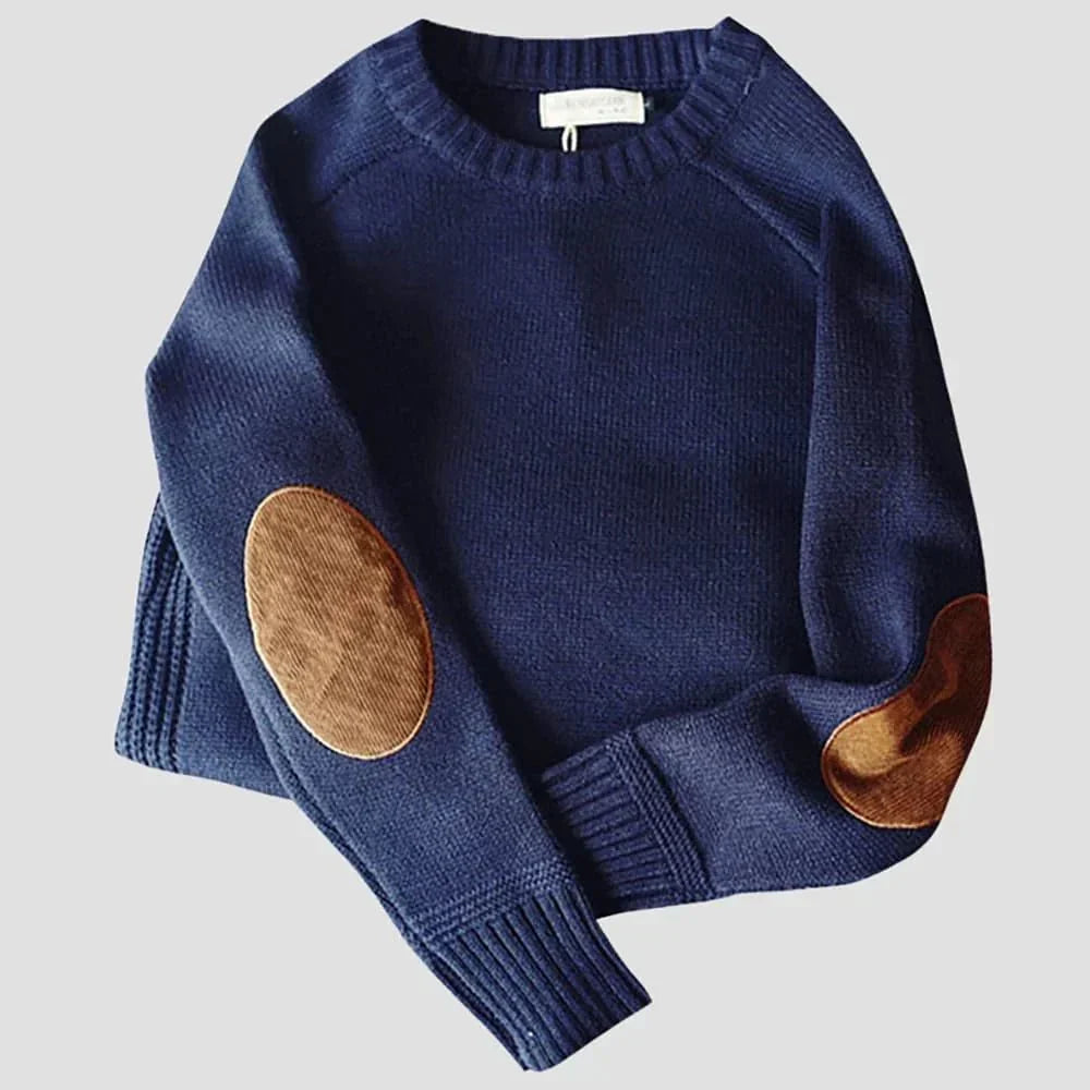 Herren-Strickpullover mit Rundhalsausschnitt und Ellenbogen-Patches