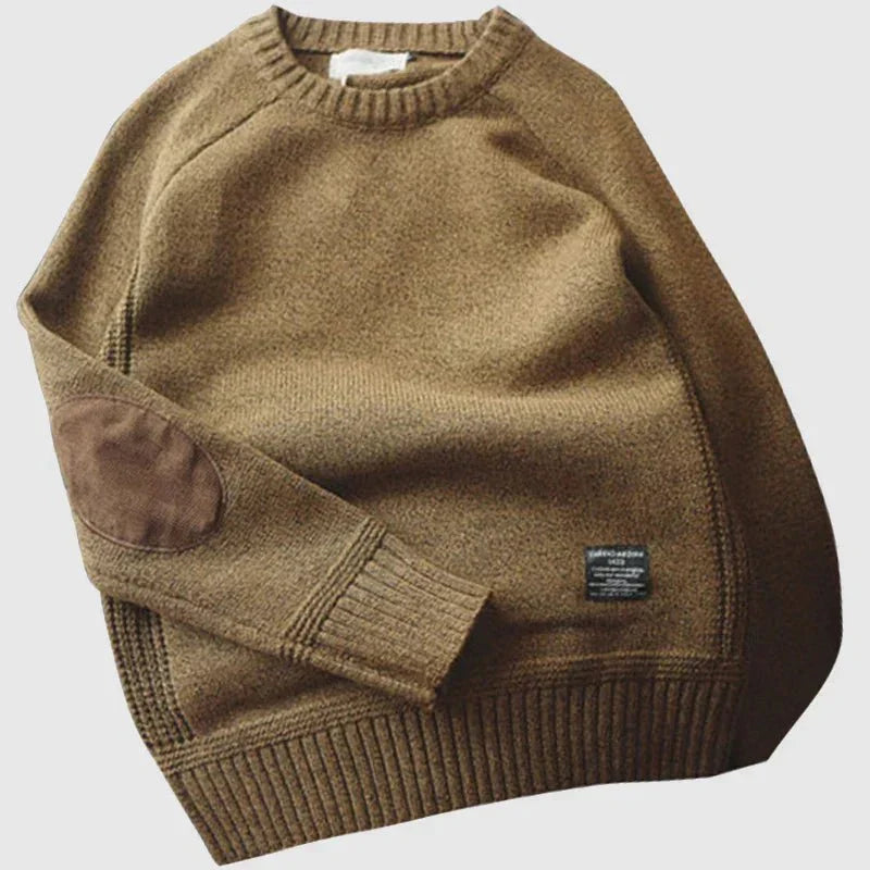 Herren-Strickpullover mit Rundhalsausschnitt und Ellenbogen-Patches
