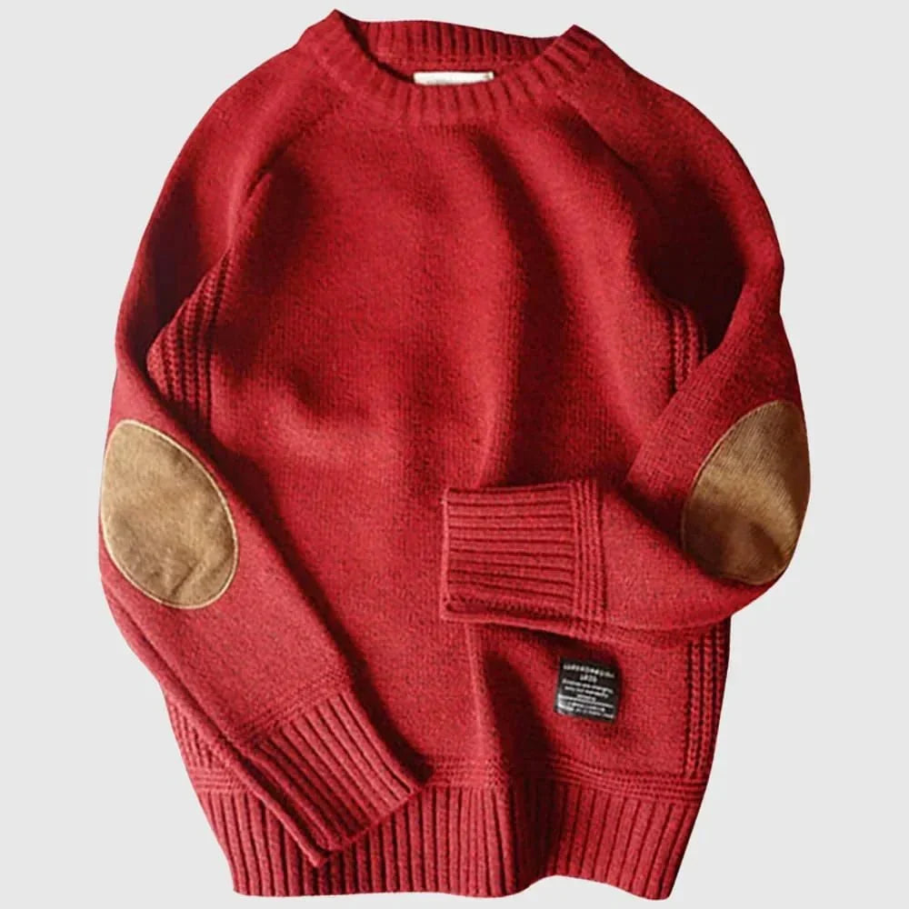 Herren-Strickpullover mit Rundhalsausschnitt und Ellenbogen-Patches