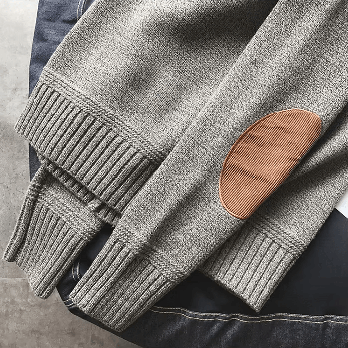 Herren-Strickpullover mit Rundhalsausschnitt und Ellenbogen-Patches