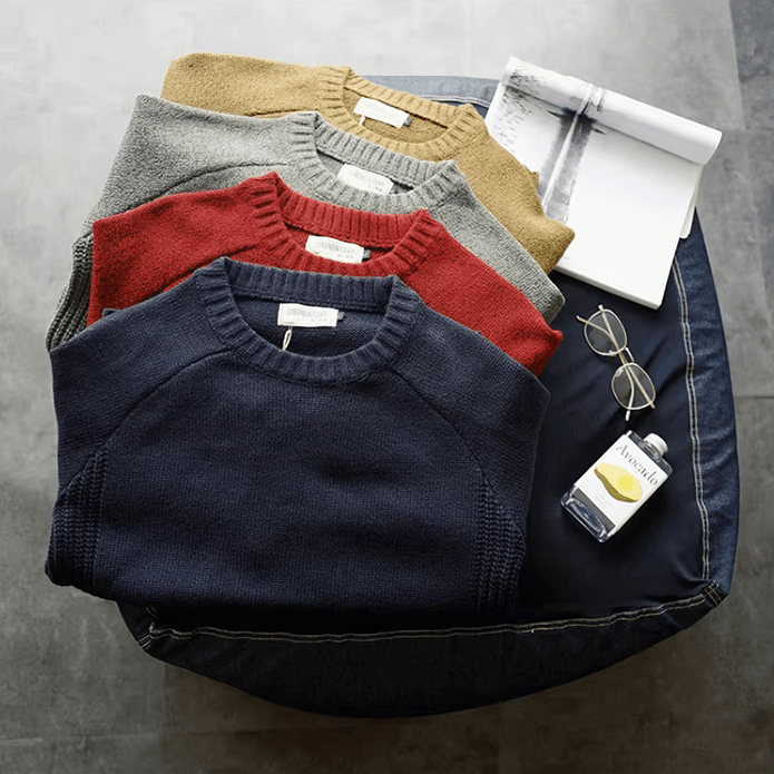 Herren-Strickpullover mit Rundhalsausschnitt und Ellenbogen-Patches