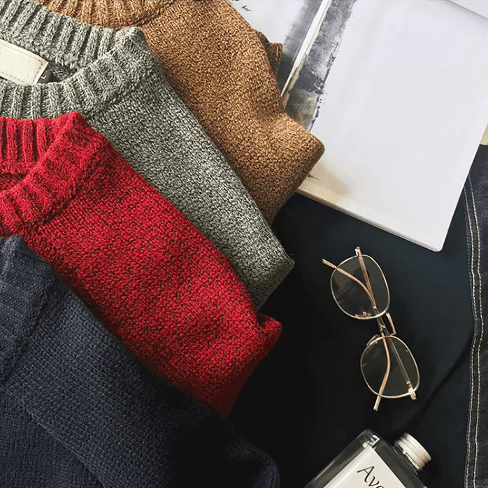 Herren-Strickpullover mit Rundhalsausschnitt und Ellenbogen-Patches