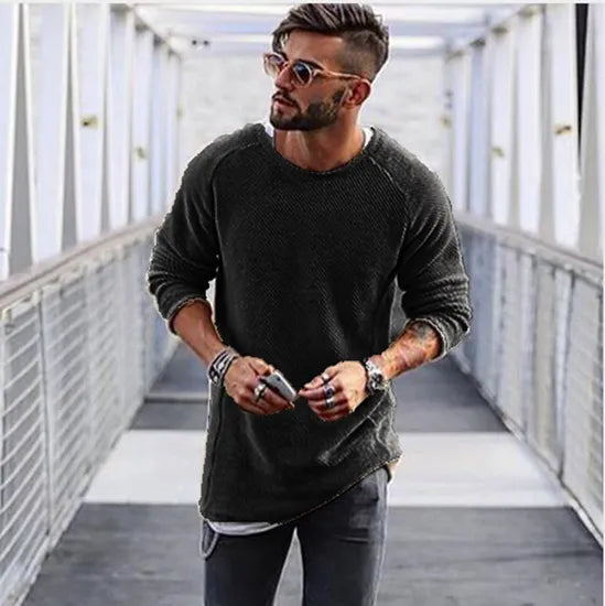 Herren-Strickpullover mit Rundhalsausschnitt und Rippbündchen