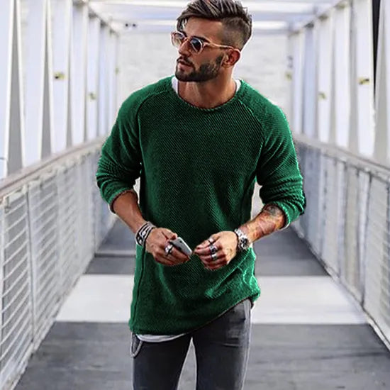 Herren-Strickpullover mit Rundhalsausschnitt und Rippbündchen