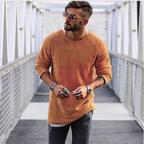 Herren-Strickpullover mit Rundhalsausschnitt und Rippbündchen