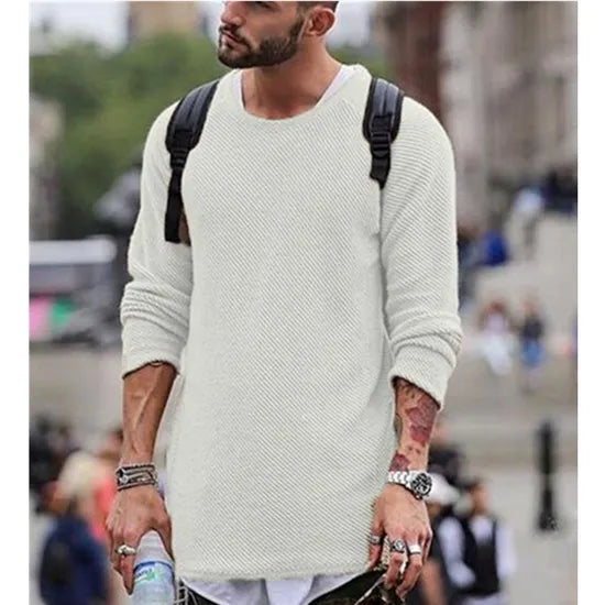 Herren-Strickpullover mit Rundhalsausschnitt und Rippbündchen