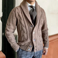 Herren-Strickpullover mit Schalkragen und Zopfmuster