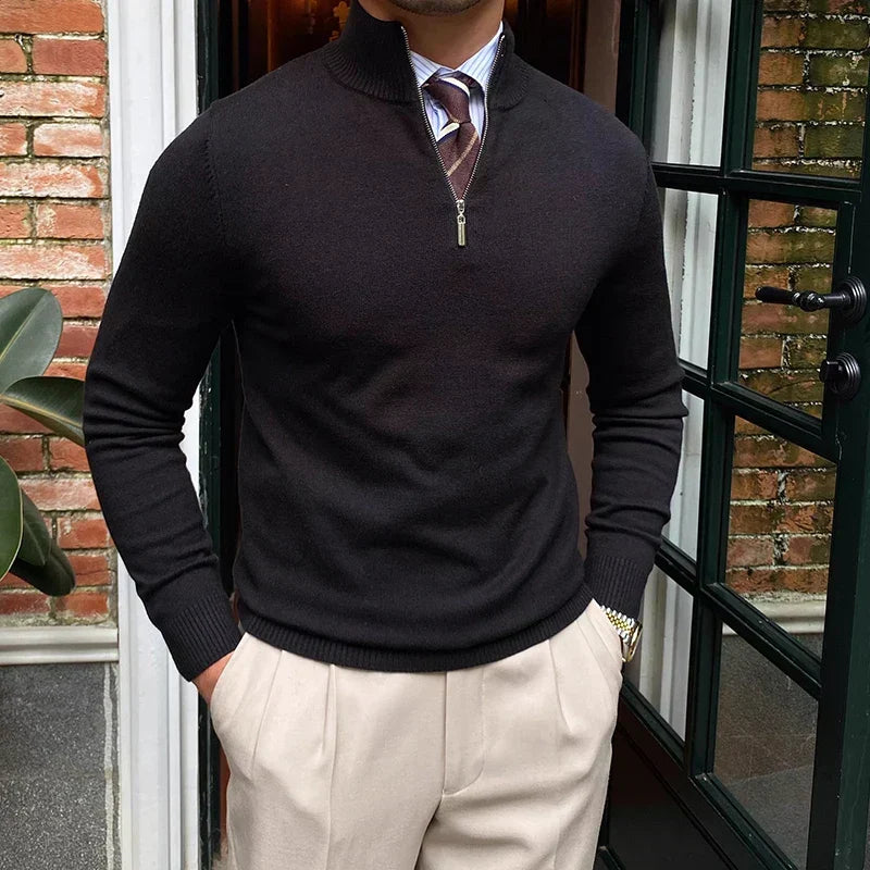 Herren-Strickpullover mit Stehkragen und Reißverschluss