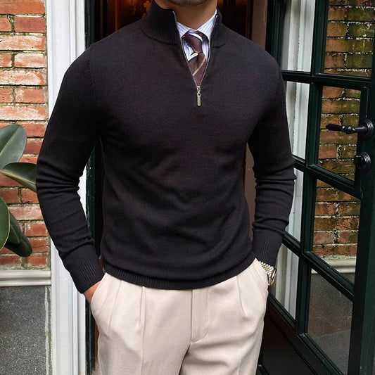 Herren-Strickpullover mit Stehkragen und Reißverschluss
