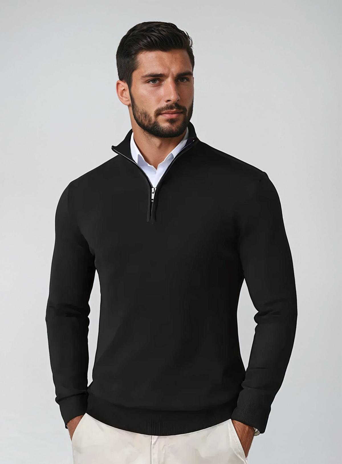 Herren-Strickpullover mit Stehkragen und Reißverschluss