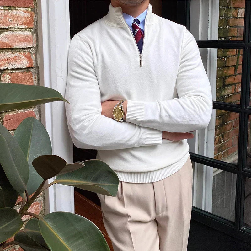 Herren-Strickpullover mit Stehkragen und Reißverschluss