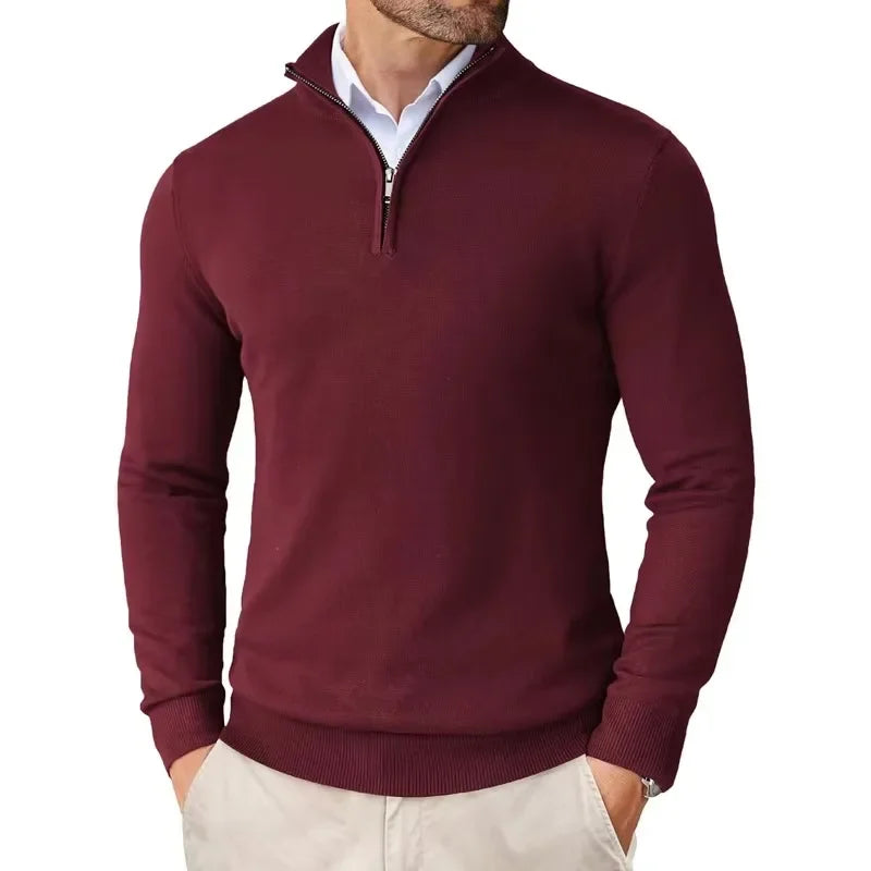 Herren-Strickpullover mit Stehkragen und Reißverschluss