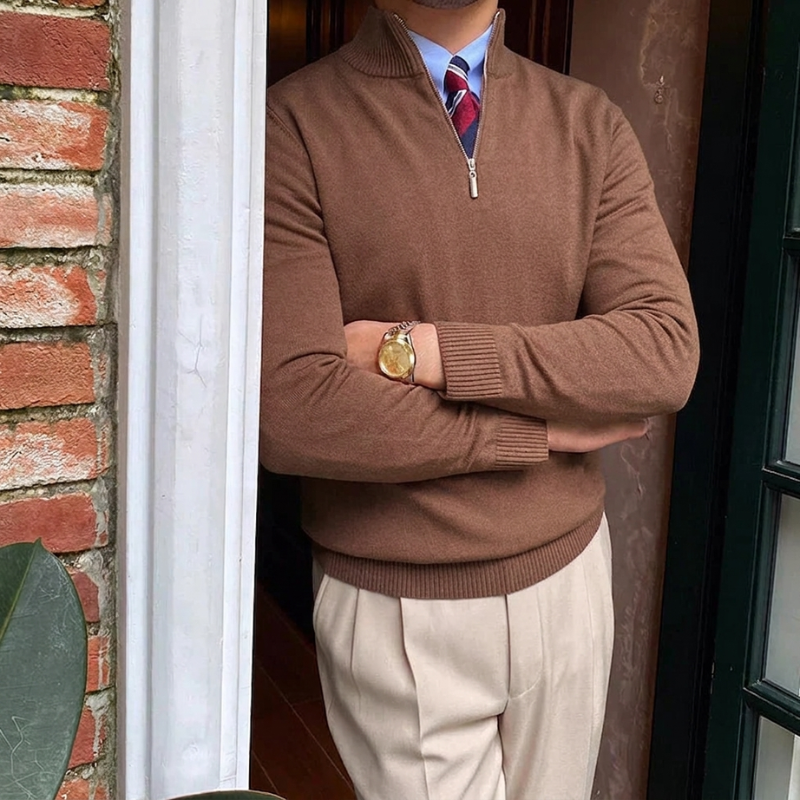 Herren-Strickpullover mit Stehkragen und Reißverschluss