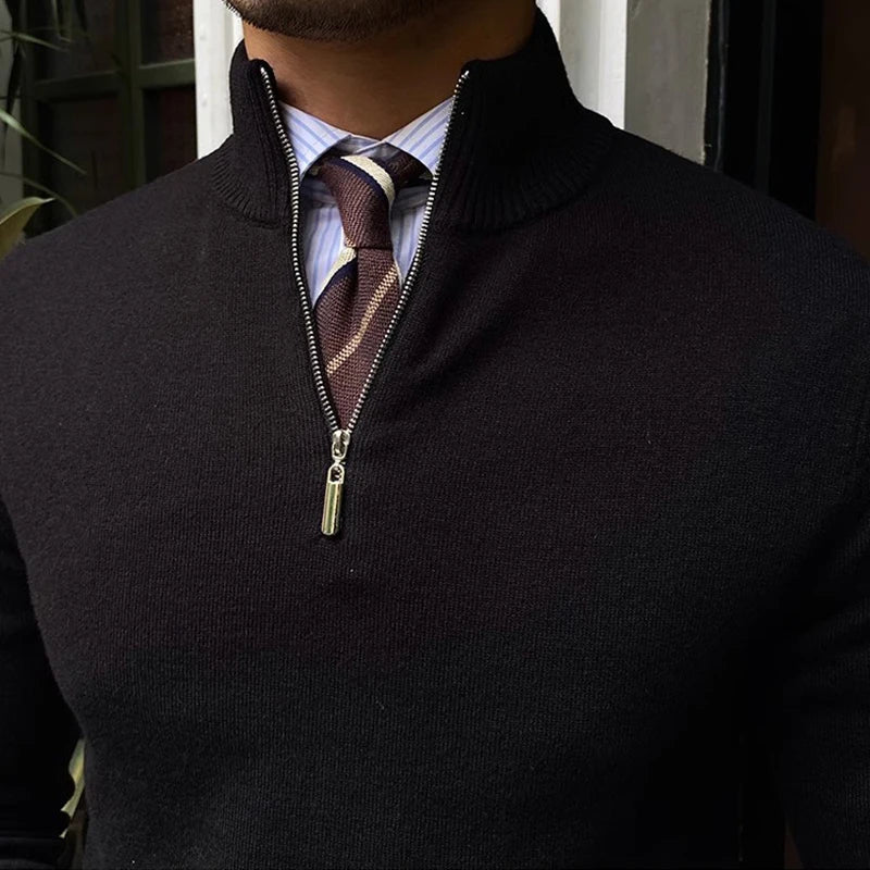 Herren-Strickpullover mit Stehkragen und Reißverschluss