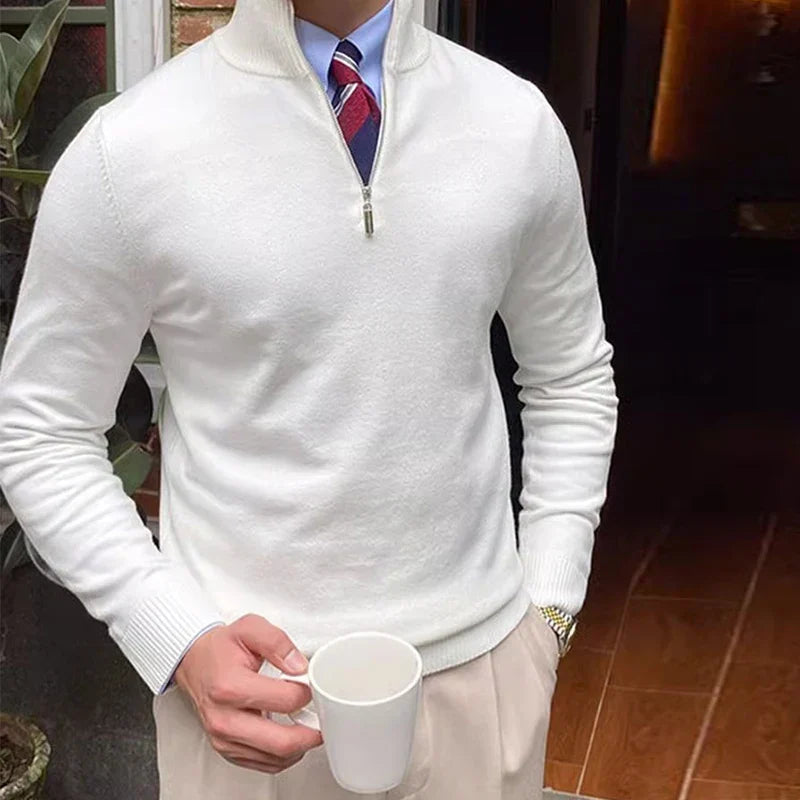 Herren-Strickpullover mit Stehkragen und Reißverschluss