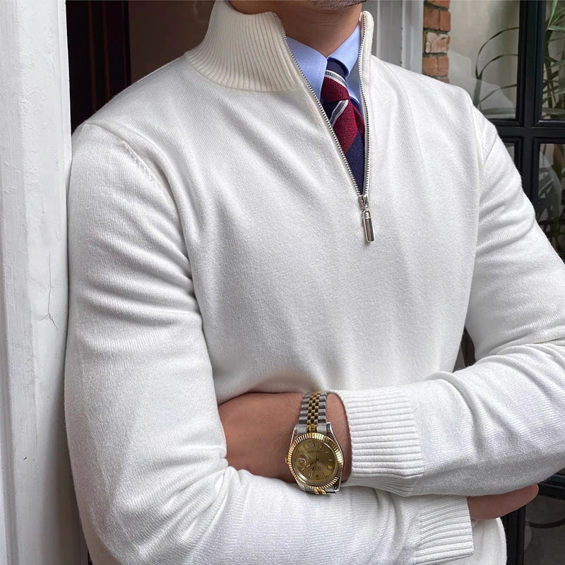 Herren-Strickpullover mit Stehkragen und Reißverschluss