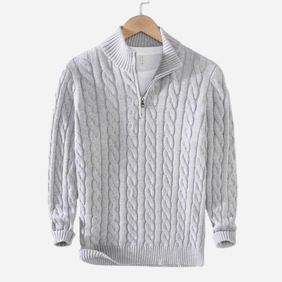 Herren-Strickpullover mit Zopfmuster und Quarter-Zip