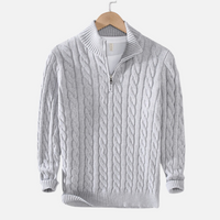 Herren-Strickpullover mit Zopfmuster und Quarter-Zip