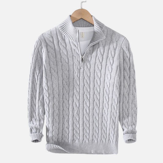 Herren-Strickpullover mit Zopfmuster und Quarter-Zip
